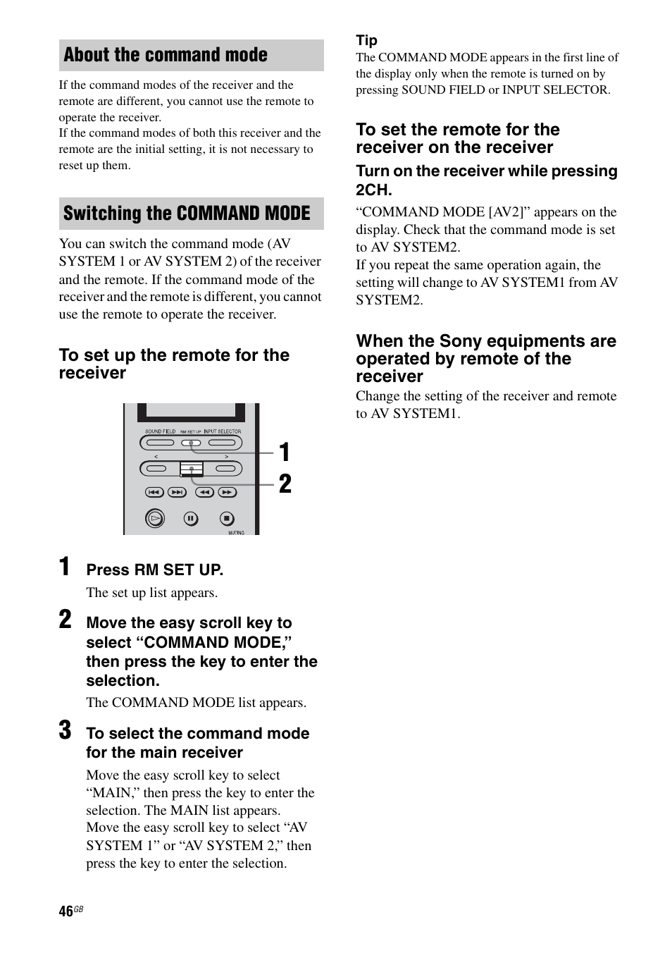 About the command mode switching the command mode | Sony STR-DA7100ES User Manual | Page 46 / 139