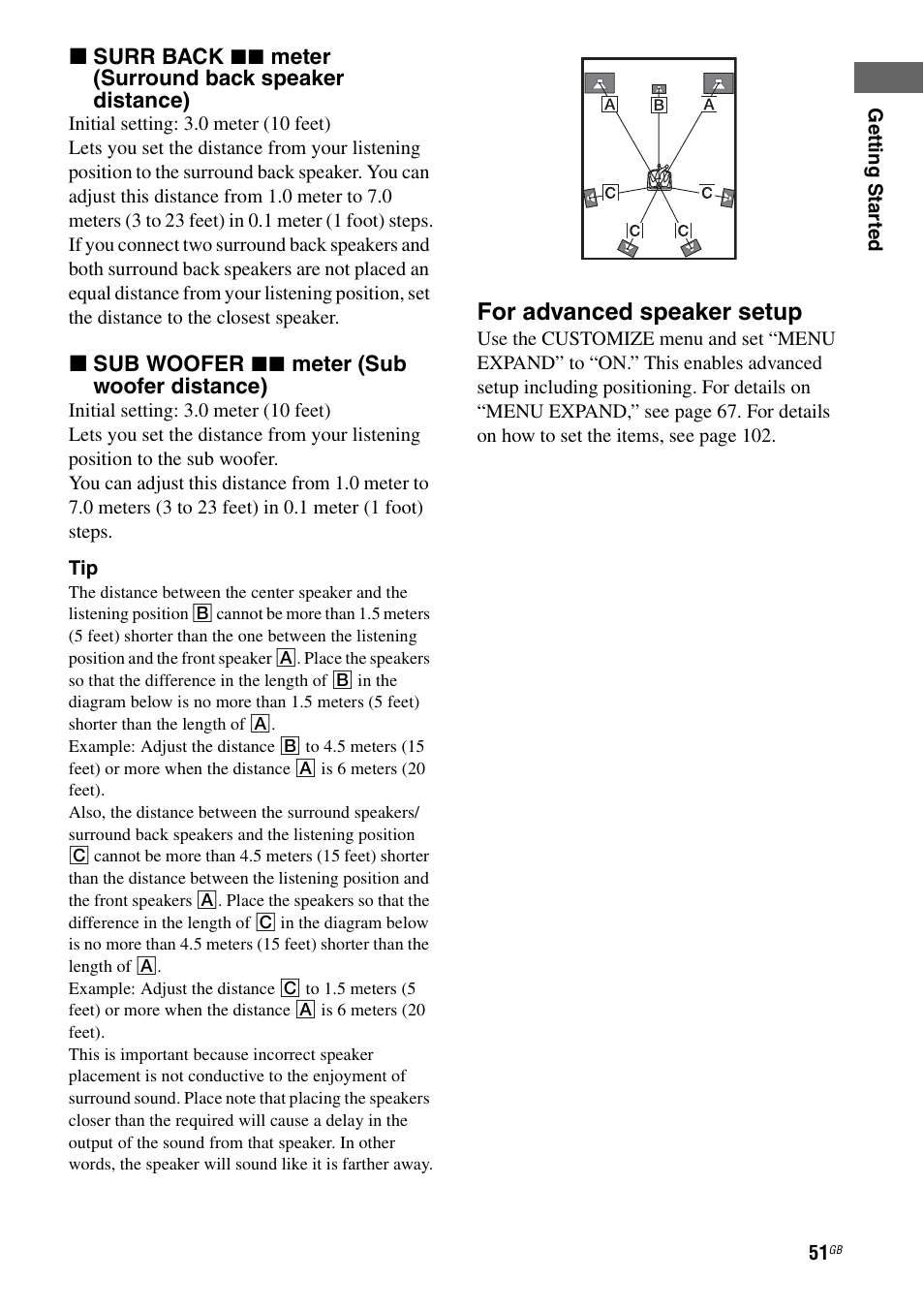 For advanced speaker setup | Sony STR-DA7100ES User Manual | Page 51 / 139