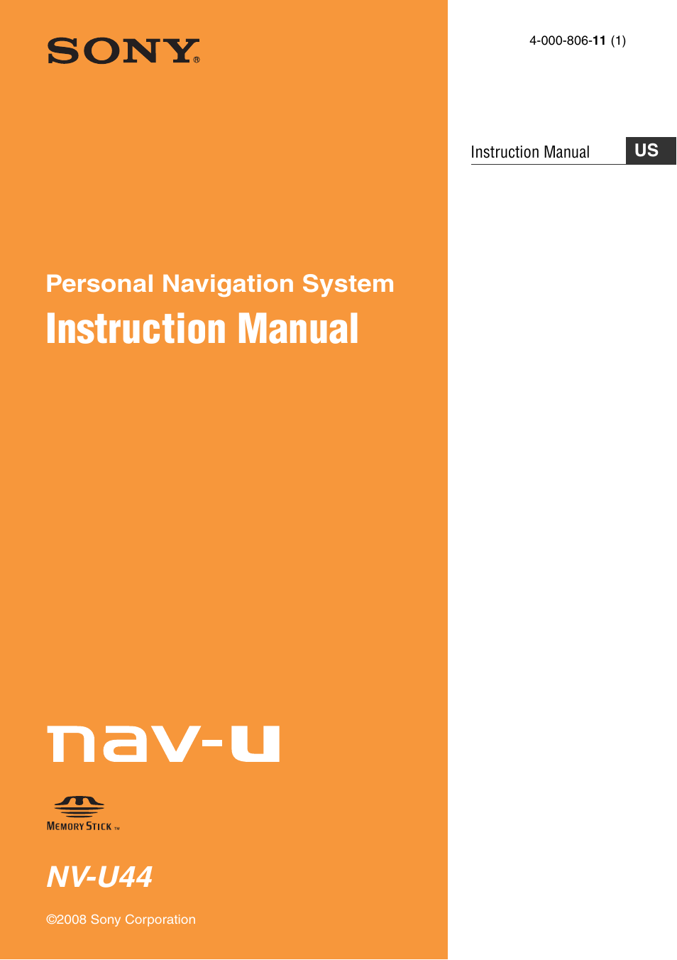 Sony NAV-U NV-U44 User Manual | 54 pages