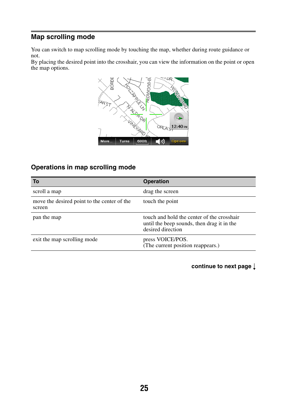 Map scrolling mode | Sony NAV-U NV-U44 User Manual | Page 25 / 54