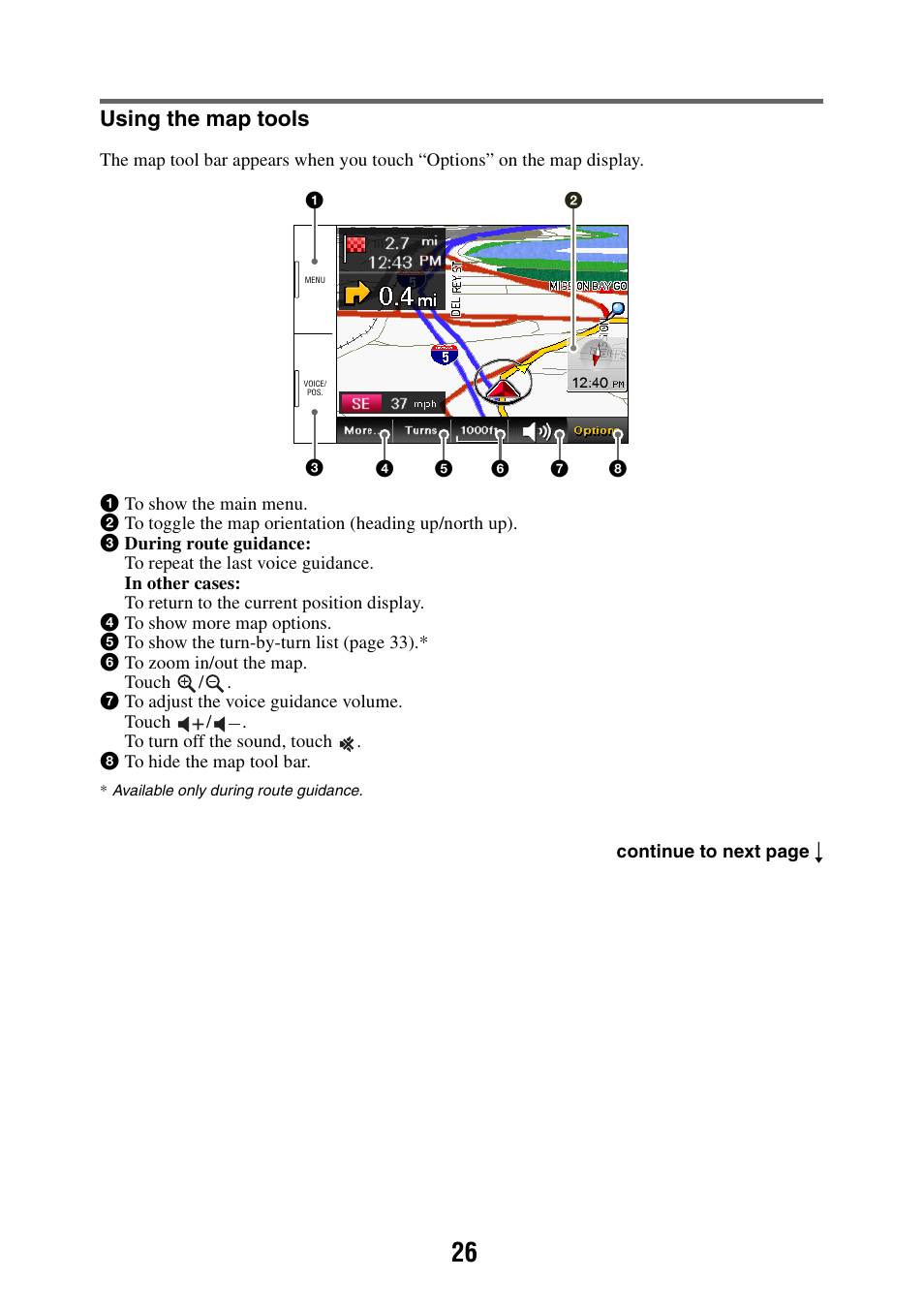 Using the map tools | Sony NAV-U NV-U44 User Manual | Page 26 / 54