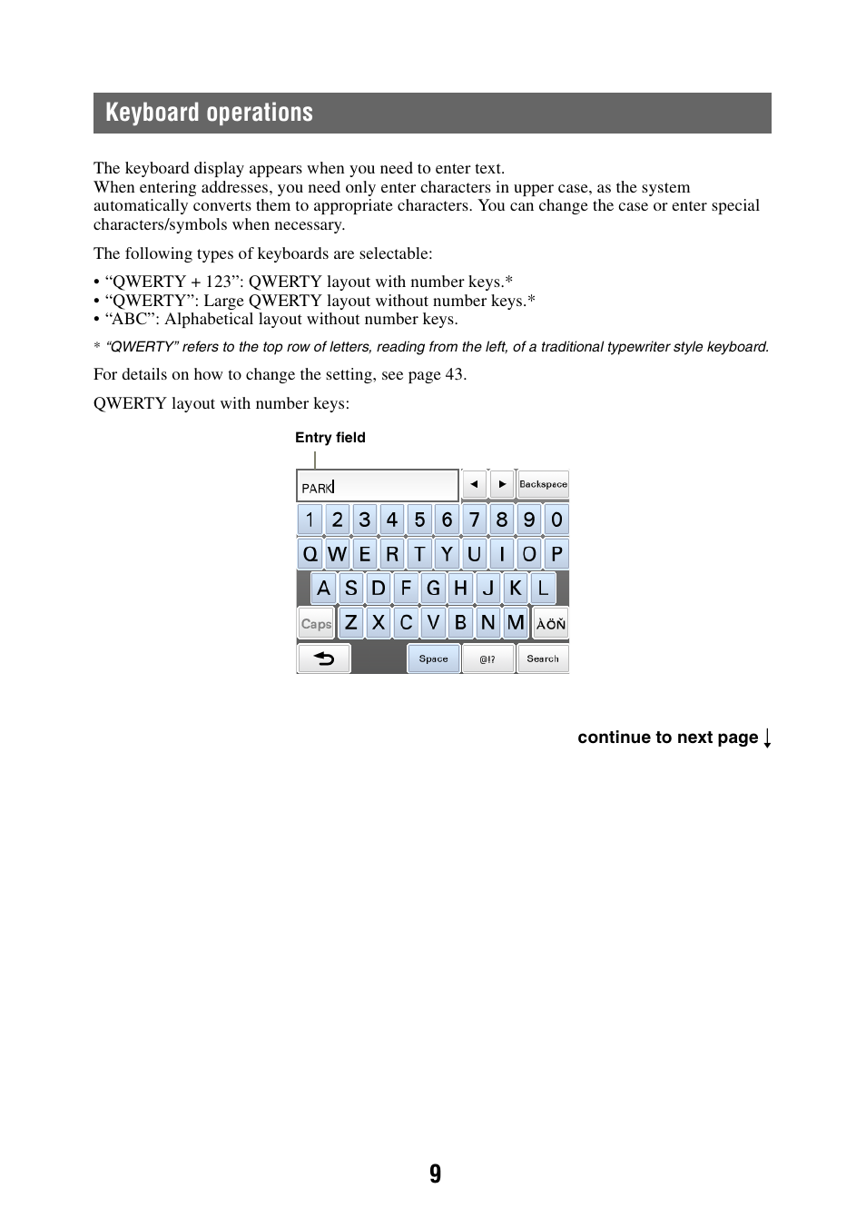 Keyboard operations, 9keyboard operations | Sony NAV-U NV-U44 User Manual | Page 9 / 54