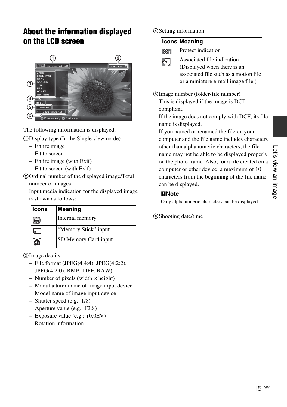 About the information displayed on the lcd screen | Sony DPF-E710 User Manual | Page 15 / 28