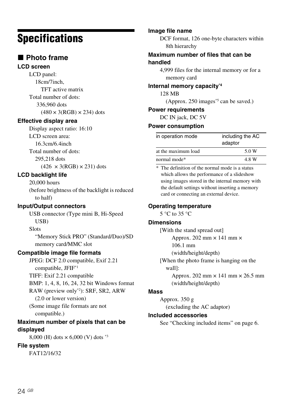 Specifications, X photo frame | Sony DPF-E710 User Manual | Page 24 / 28