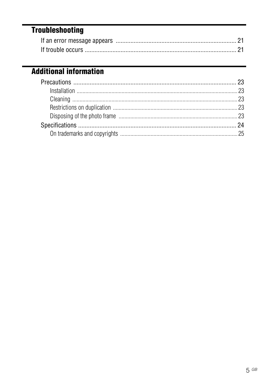 Troubleshooting, Additional information | Sony DPF-E710 User Manual | Page 5 / 28