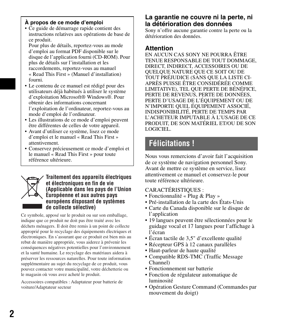 Félicitations | Sony NV-U71T User Manual | Page 18 / 56