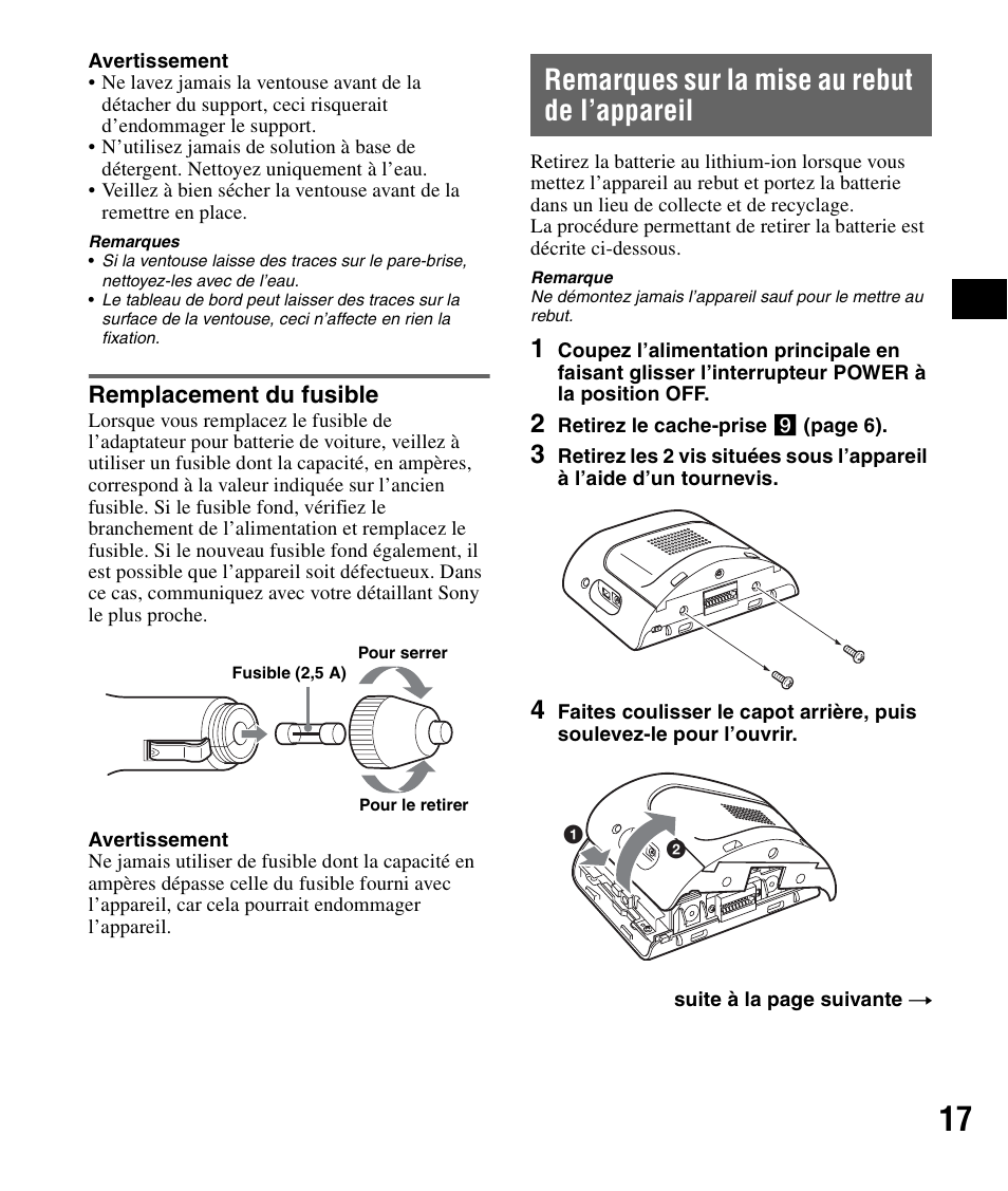 Remplacement du fusible, Remarques sur la mise au rebut de l’appareil, Remarques sur la mise au rebut de | L’appareil | Sony NV-U71T User Manual | Page 33 / 56