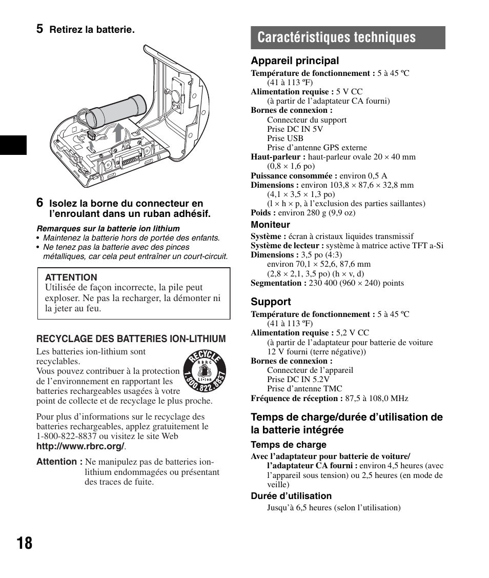 Caractéristiques techniques | Sony NV-U71T User Manual | Page 34 / 56