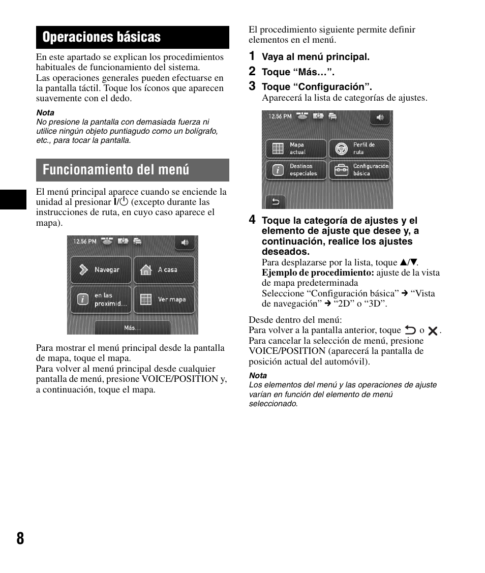 Operaciones básicas, Funcionamiento del menú | Sony NV-U71T User Manual | Page 44 / 56