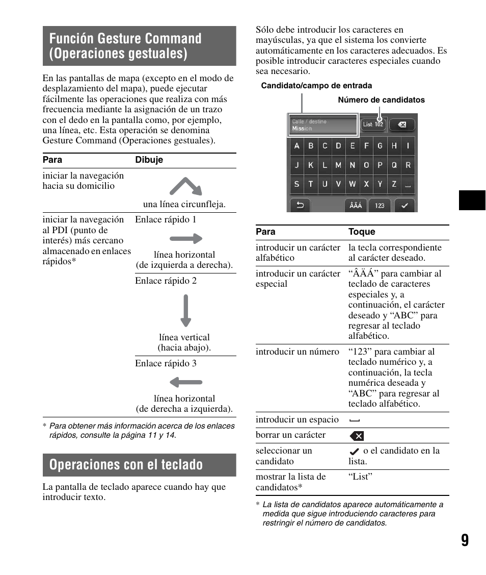 Función gesture command (operaciones gestuales), Operaciones con el teclado, Función gesture command | Operaciones gestuales) | Sony NV-U71T User Manual | Page 45 / 56