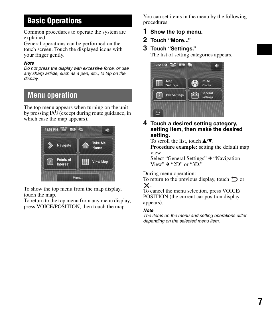Basic operations, Menu operation | Sony NV-U71T User Manual | Page 7 / 56