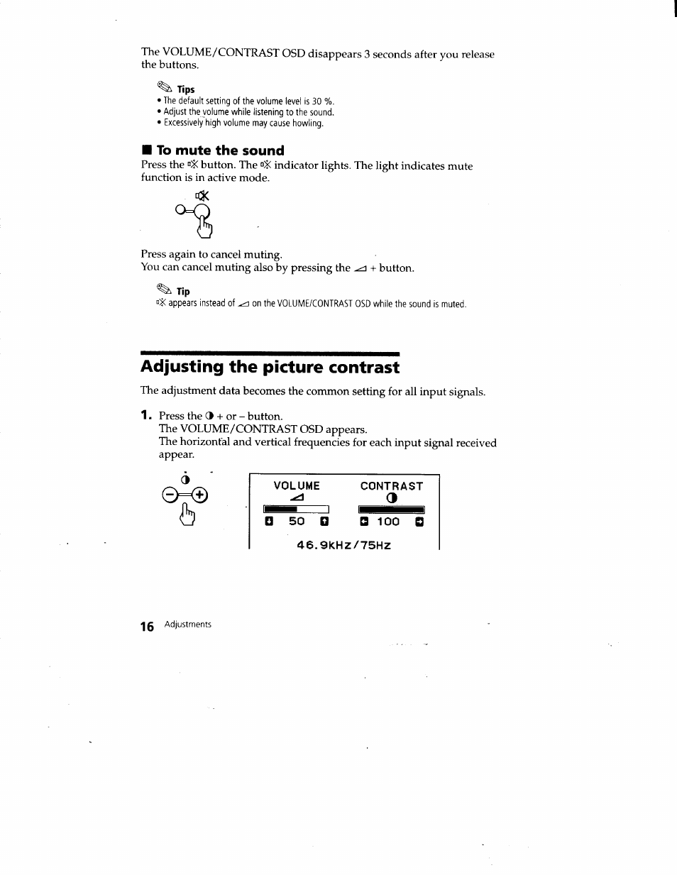 Adjusting the picture contrast | Sony CPD-220VS User Manual | Page 16 / 30