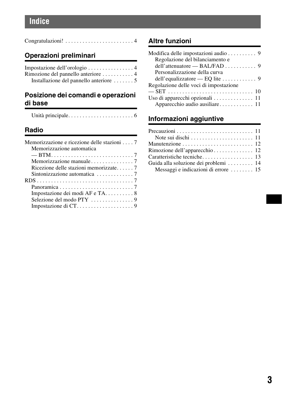 Indice | Sony CDX-GT111 User Manual | Page 49 / 76