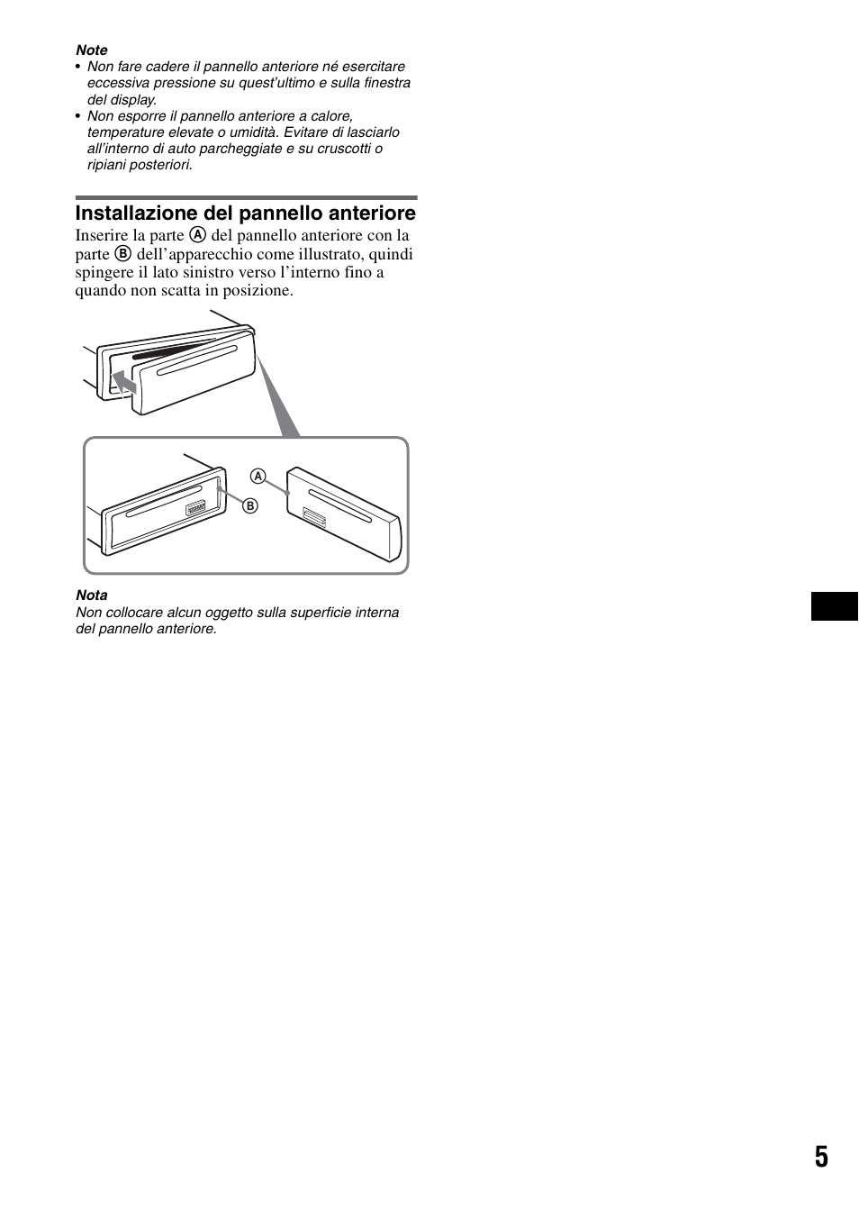 Installazione del pannello anteriore | Sony CDX-GT111 User Manual | Page 51 / 76