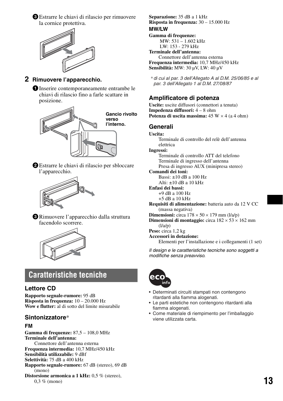 Caratteristiche tecniche | Sony CDX-GT111 User Manual | Page 59 / 76