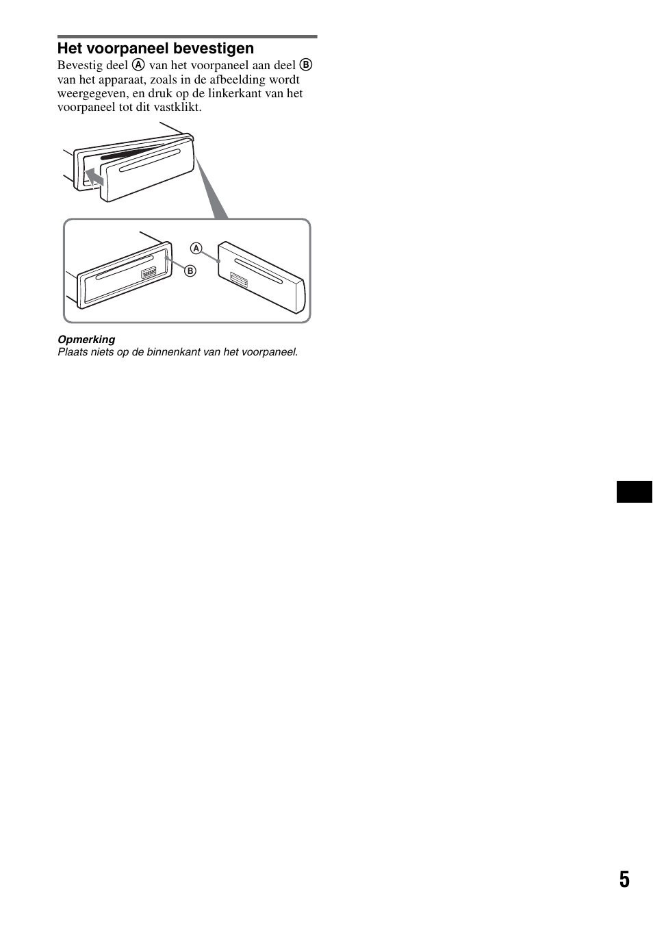Het voorpaneel bevestigen | Sony CDX-GT111 User Manual | Page 65 / 76