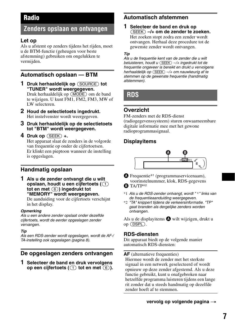 Radio, Zenders opslaan en ontvangen, Automatisch opslaan - btm | Handmatig opslaan, De opgeslagen zenders ontvangen, Automatisch afstemmen, Overzicht, Radio zenders opslaan en ontvangen | Sony CDX-GT111 User Manual | Page 67 / 76