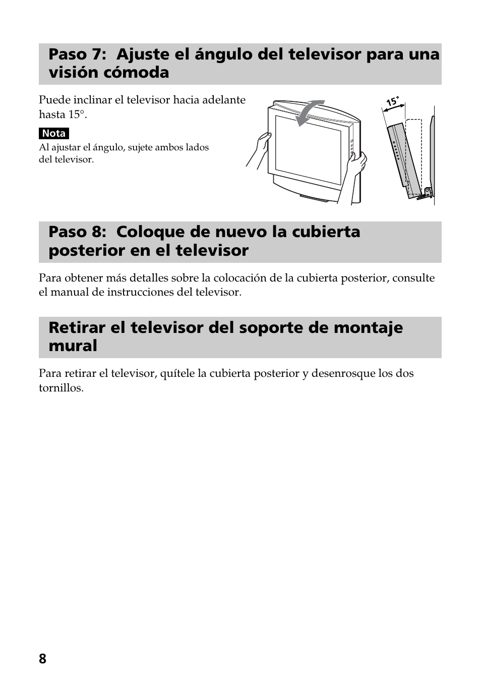 Retirar el televisor del soporte de montaje mural | Sony SU-W100 User Manual | Page 24 / 28