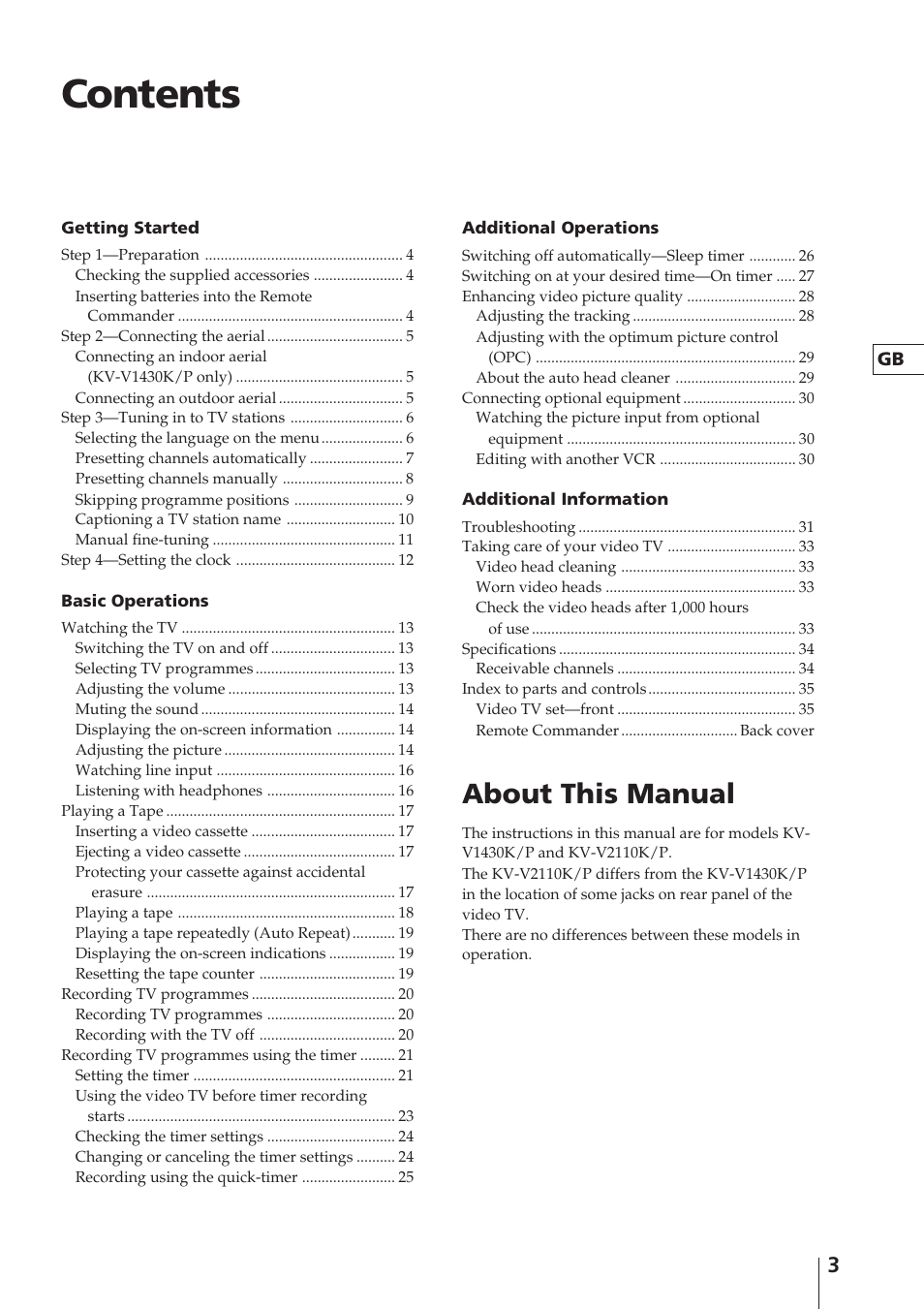 Sony Trinitron KV-V1430P User Manual | Page 3 / 36