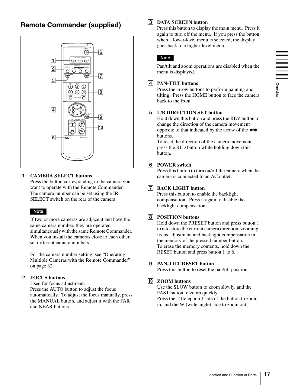 Remote commander (supplied) | Sony BRC-300P User Manual | Page 17 / 72