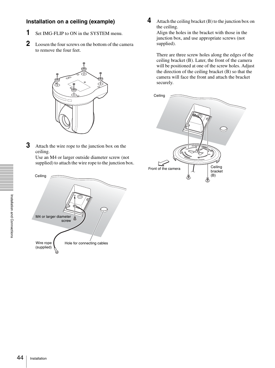 Installation on a ceiling (example) | Sony BRC-300P User Manual | Page 44 / 72