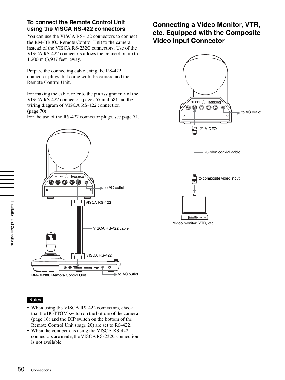 Connecting a video monitor, vtr, etc. equipped, With the composite video input connector | Sony BRC-300P User Manual | Page 50 / 72