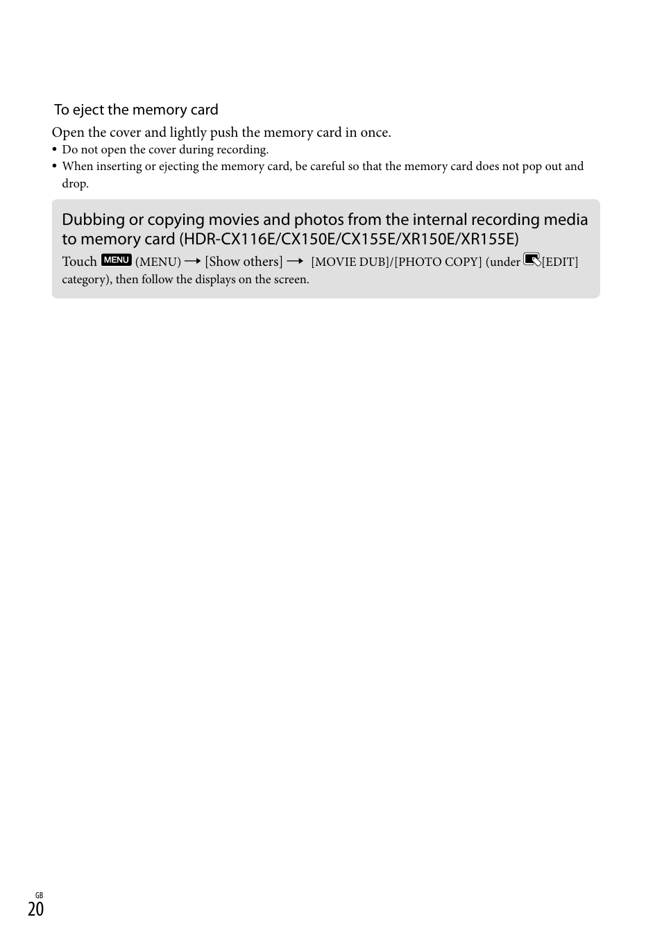 Sony XR150E User Manual | Page 20 / 76