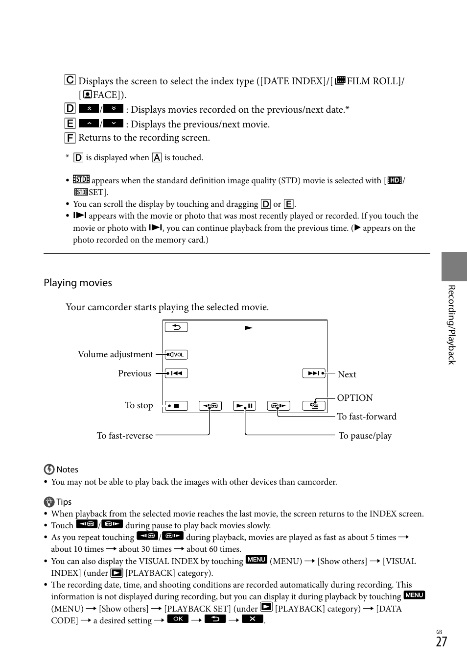 Playing movies | Sony XR150E User Manual | Page 27 / 76