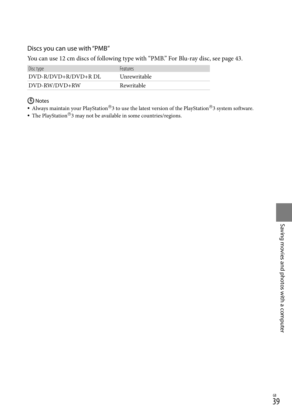 Discs you can use with “pmb | Sony XR150E User Manual | Page 39 / 76