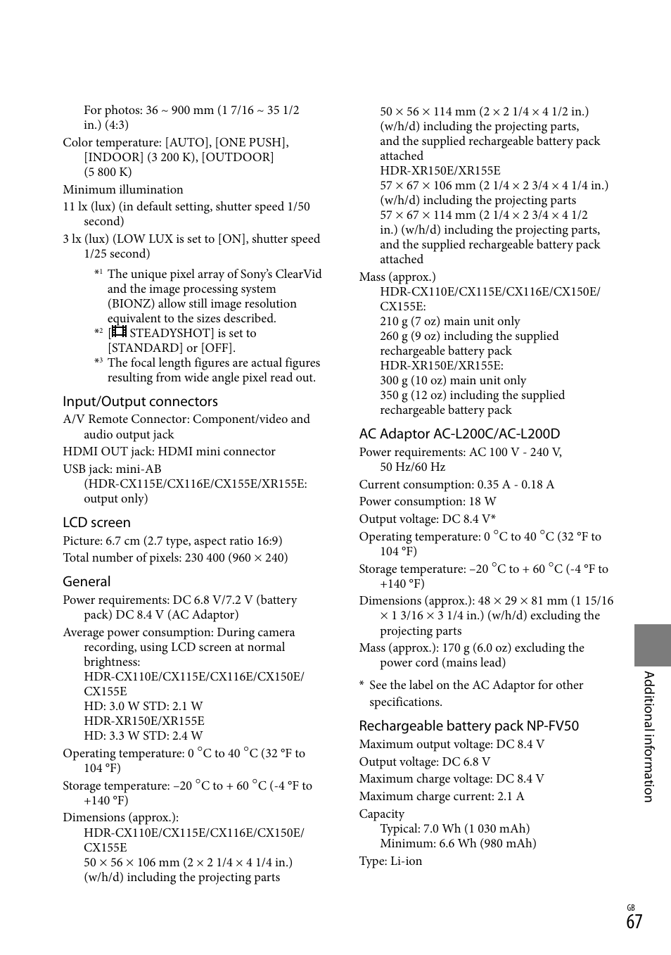 Sony XR150E User Manual | Page 67 / 76