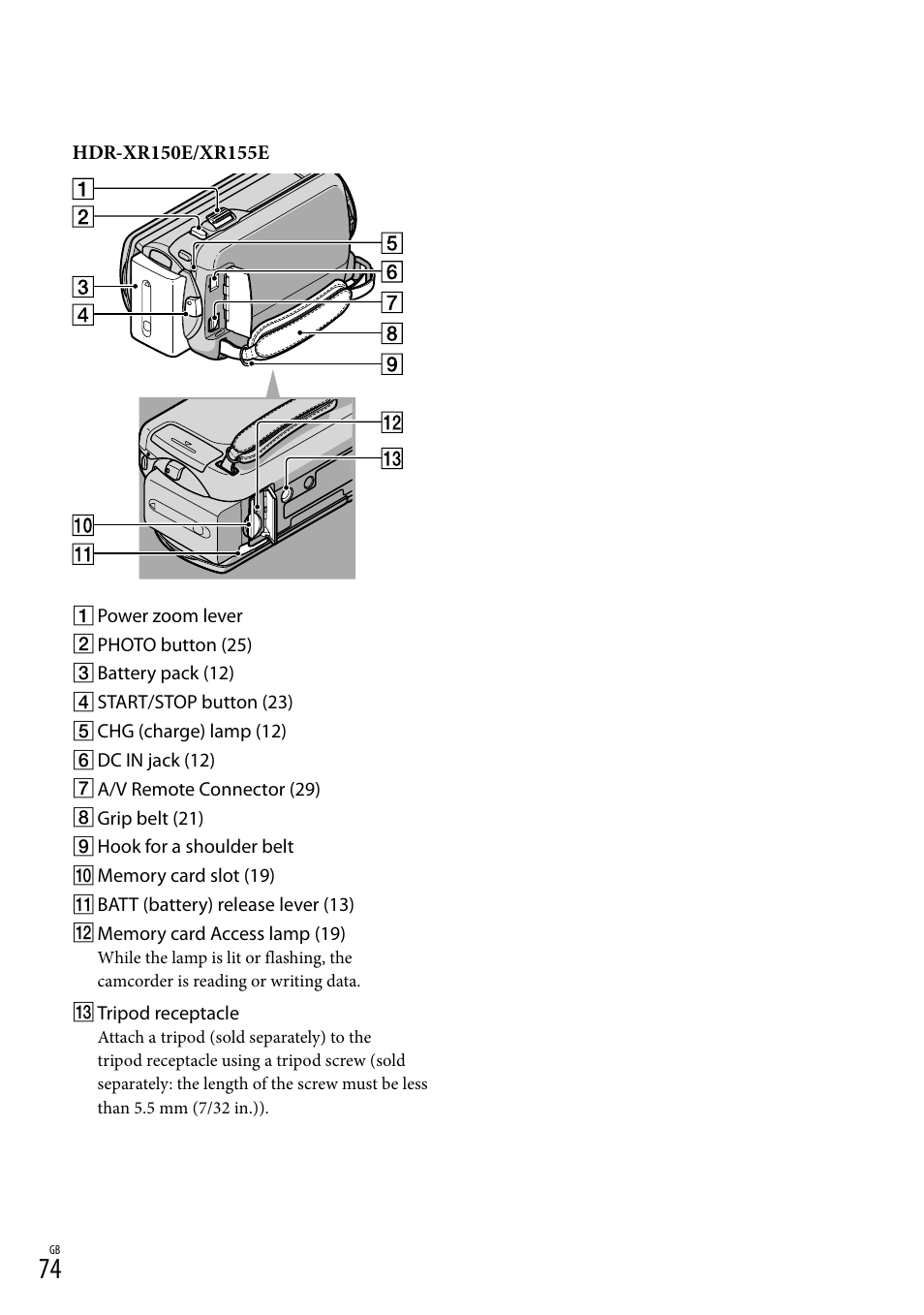 Sony XR150E User Manual | Page 74 / 76