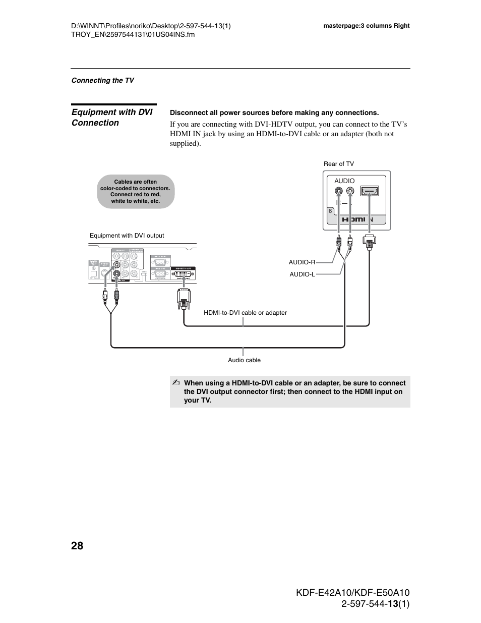 Equipment with dvi connection | Sony GRAND WEGA KDF-E50A10 User Manual | Page 28 / 97