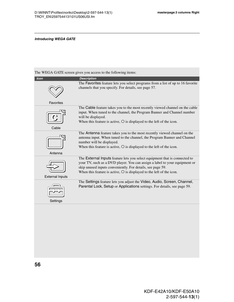 Sony GRAND WEGA KDF-E50A10 User Manual | Page 56 / 97