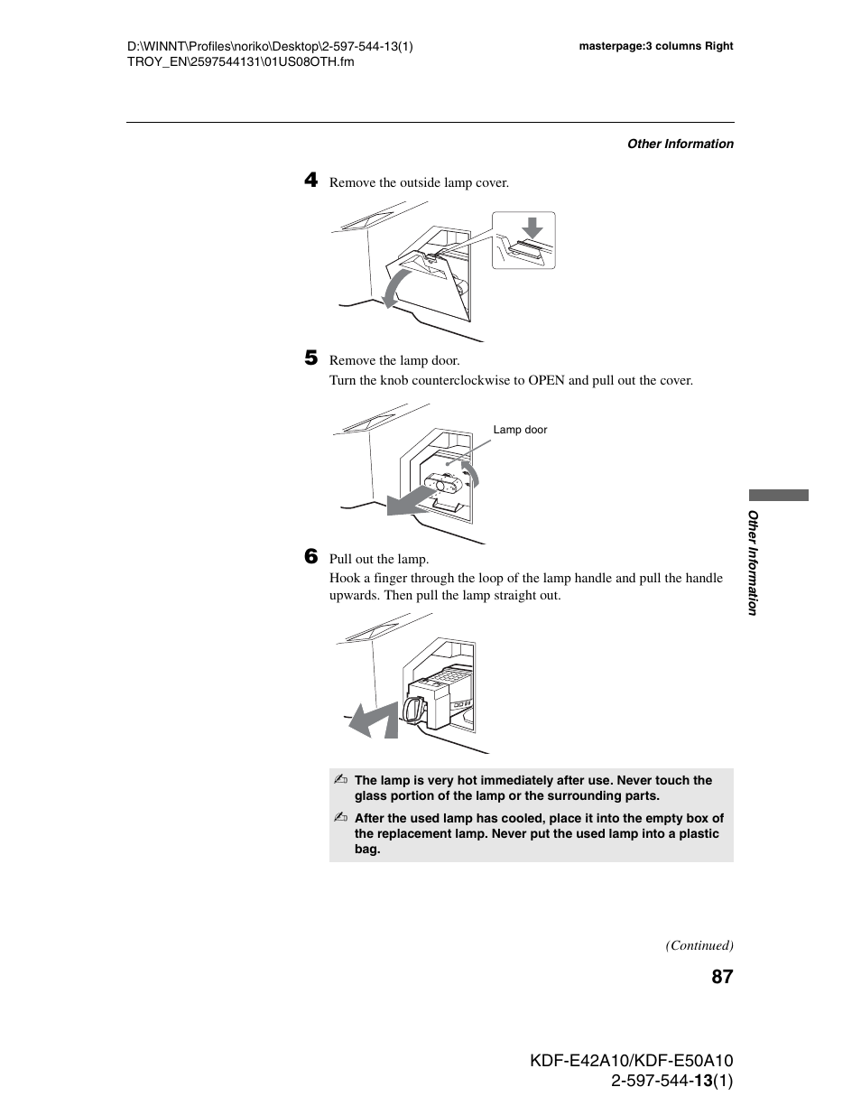 Sony GRAND WEGA KDF-E50A10 User Manual | Page 87 / 97