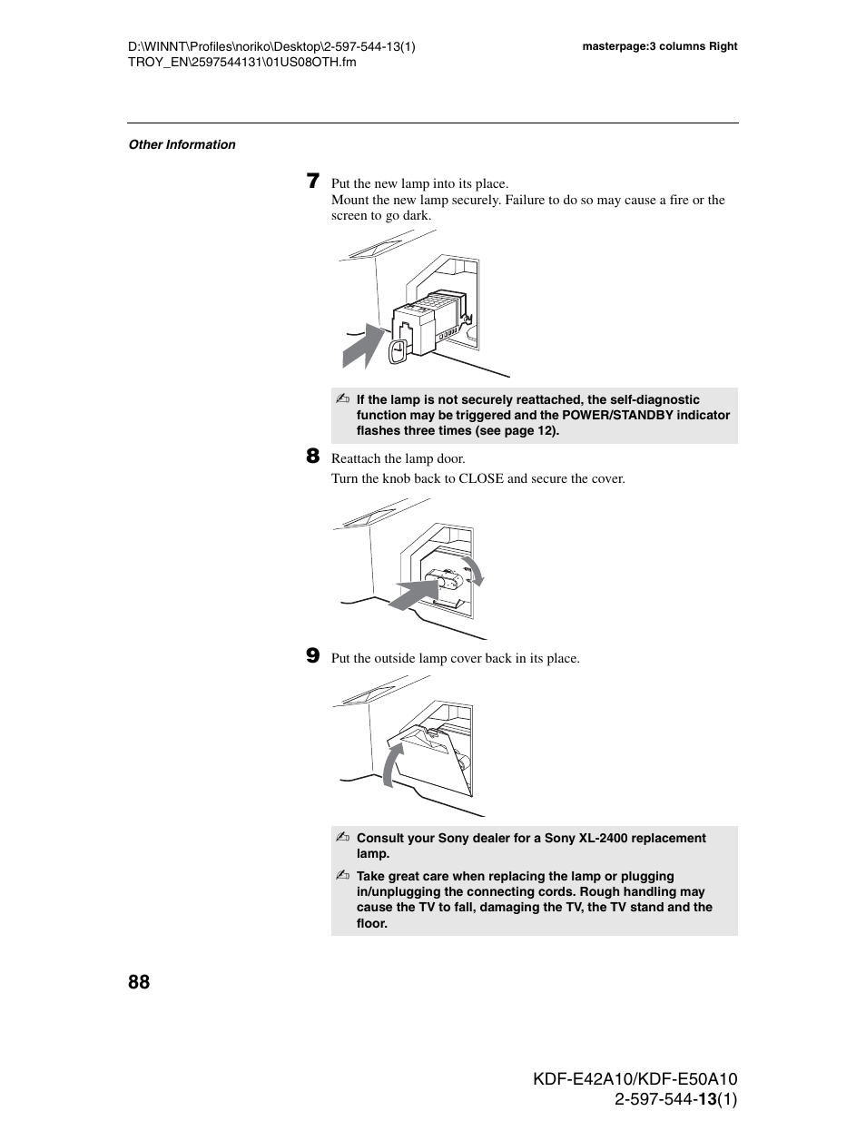 Sony GRAND WEGA KDF-E50A10 User Manual | Page 88 / 97