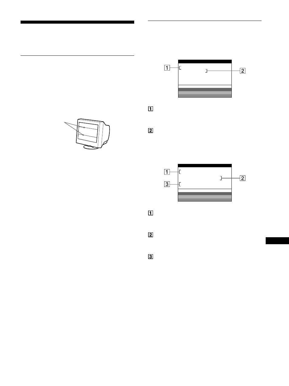 Felsökning, Om du ser tunna linjer på skärmen (dämpartrådar), Meddelanden på bildskärmen | Sony CPD-E500E User Manual | Page 127 / 132