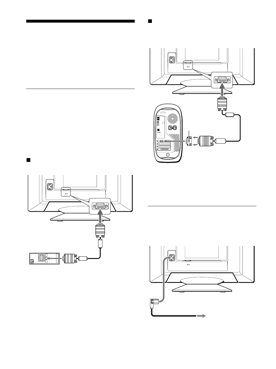 Installation, 1re étape: raccordez le moniteur à l’ordinateur, 2e étape:branchez le cordon d’alimentation | Sony CPD-E500E User Manual | Page 22 / 132