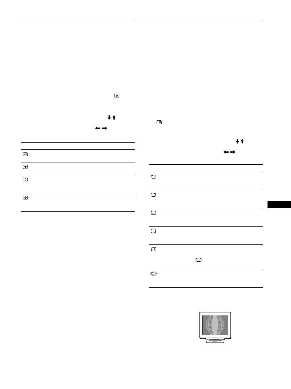 Ajuste de la convergencia (conv), Ajuste de la calidad de la imagen (pantal) | Sony CPD-E500E User Manual | Page 59 / 132