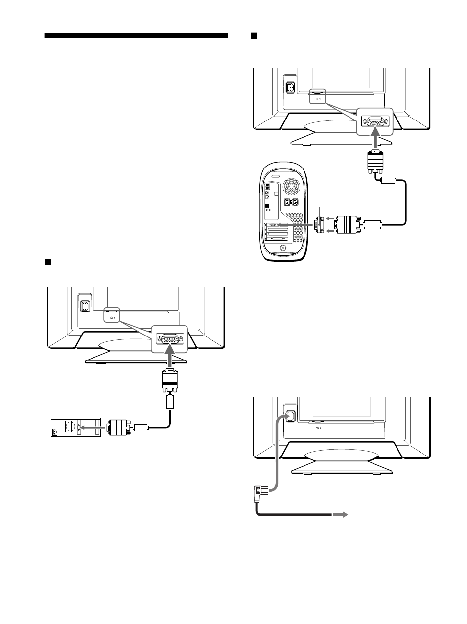 Installazione, Punto 1:collegamento del monitor al computer, Punto 2:collegamento del cavo di alimentazione | Sony CPD-E500E User Manual | Page 70 / 132