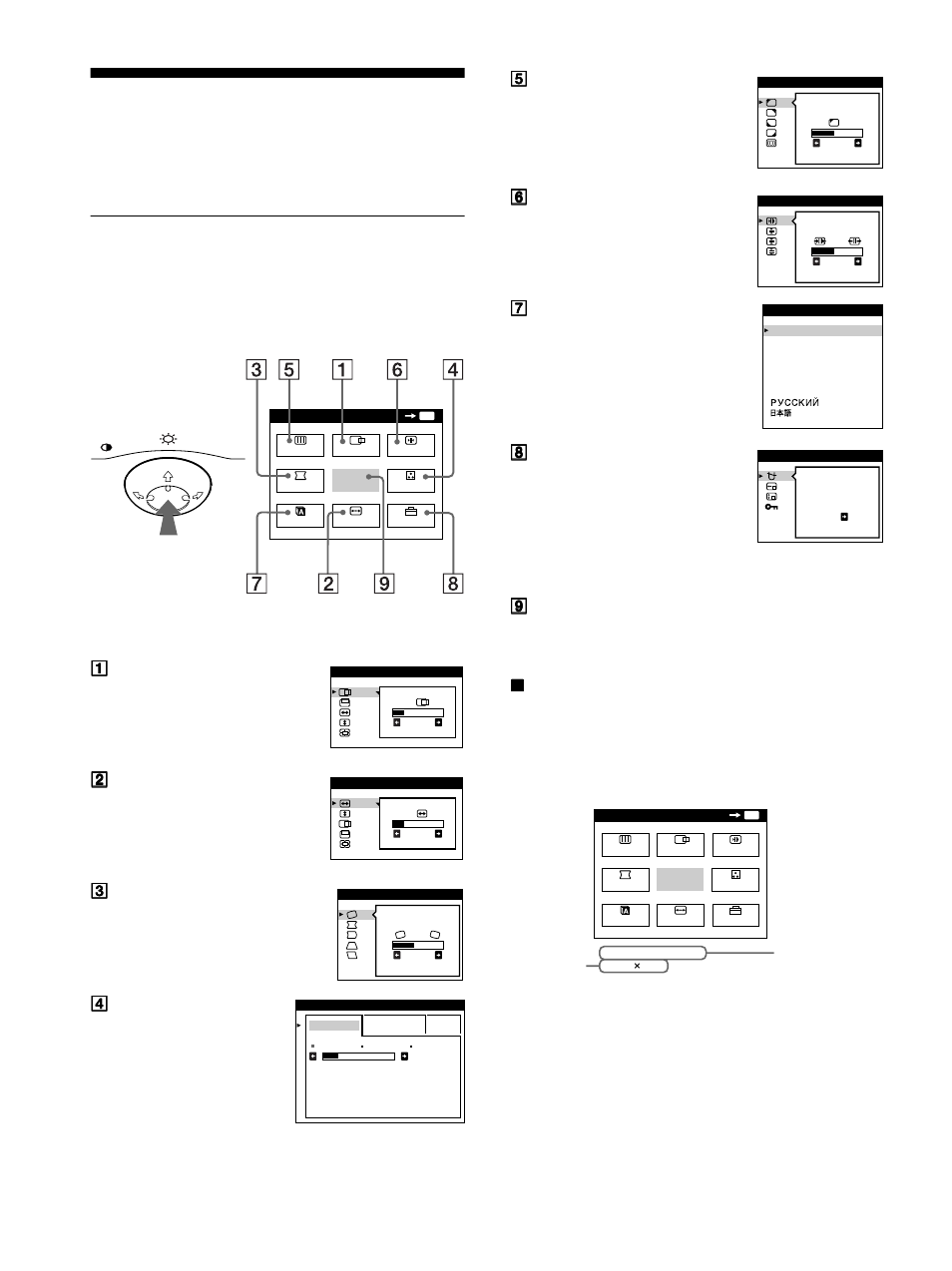 Personalizzazione del monitor, Come spostarsi all’interno del menu, Xvisualizzazione del segnale di ingresso corrente | Sony CPD-E500E User Manual | Page 72 / 132