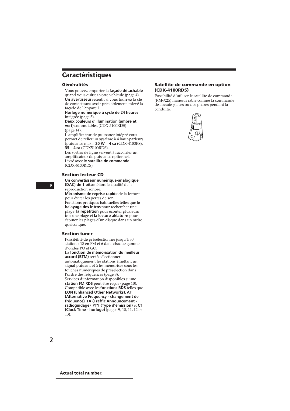 Caractéristiques | Sony CDX-4100RDS User Manual | Page 20 / 74