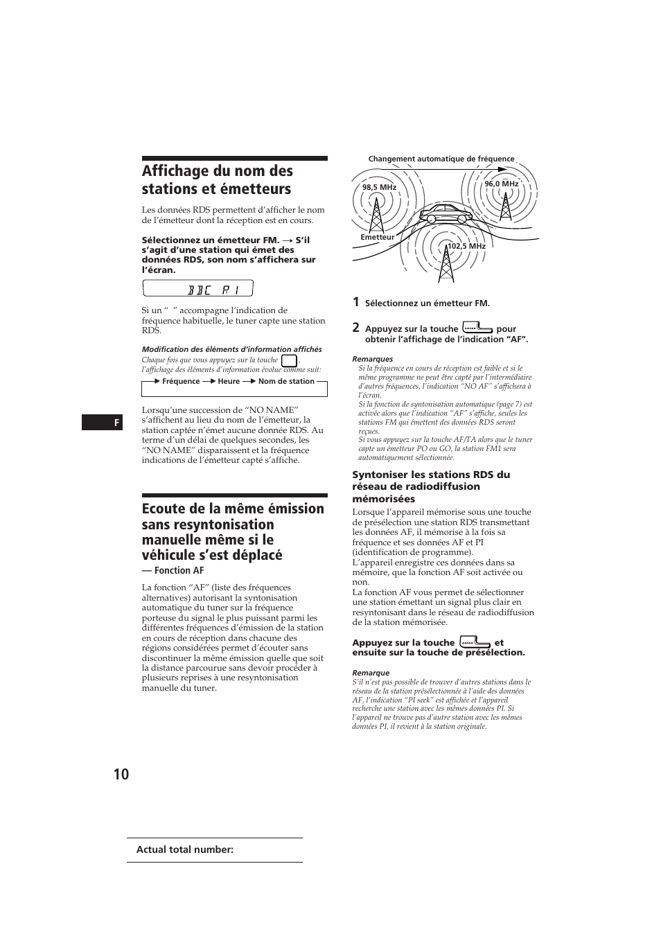 Affichage du nom des stations et émetteurs | Sony CDX-4100RDS User Manual | Page 28 / 74