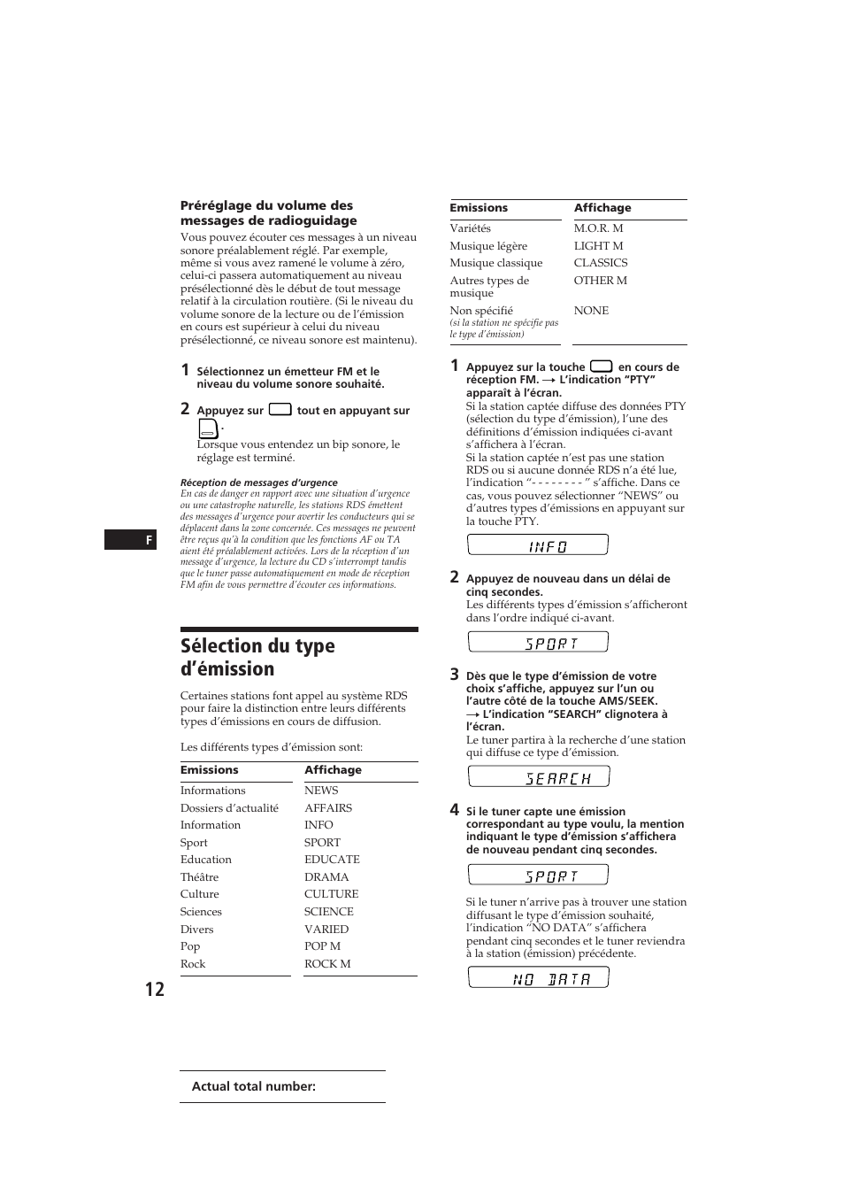 Sélection du type d’émission | Sony CDX-4100RDS User Manual | Page 30 / 74
