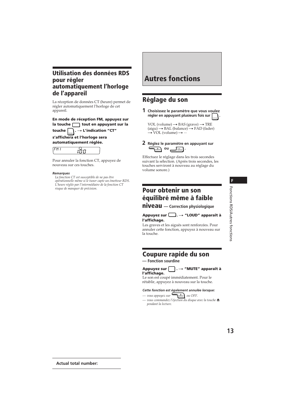 Autres fonctions, Réglage du son, Pour obtenir un son équilibré même à faible niveau | Coupure rapide du son | Sony CDX-4100RDS User Manual | Page 31 / 74