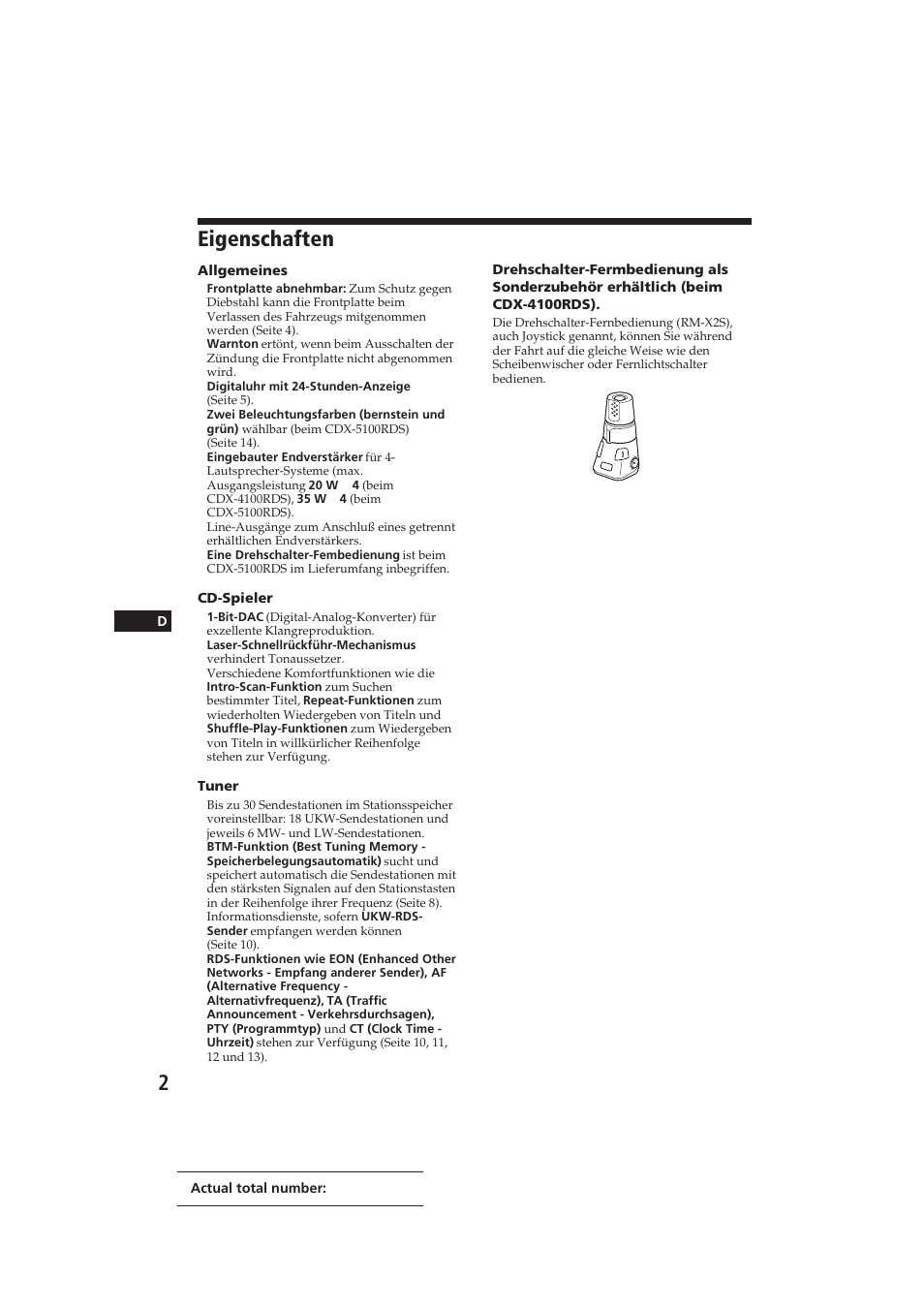Eigenschaften | Sony CDX-4100RDS User Manual | Page 38 / 74