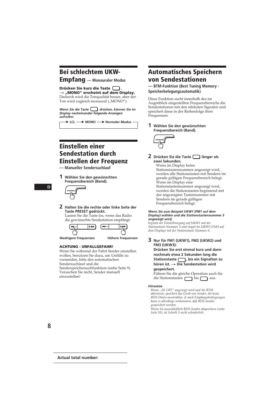 Bei schlechtem ukw- empfang, Automatisches speichern von sendestationen | Sony CDX-4100RDS User Manual | Page 44 / 74