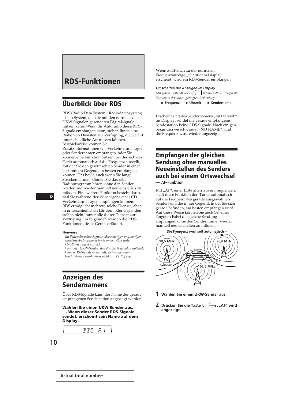 Rds-funktionen, Überblick über rds, Anzeigen des sendernamens | Sony CDX-4100RDS User Manual | Page 46 / 74