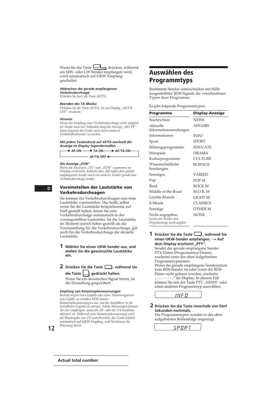 Auswählen des programmtyps | Sony CDX-4100RDS User Manual | Page 48 / 74