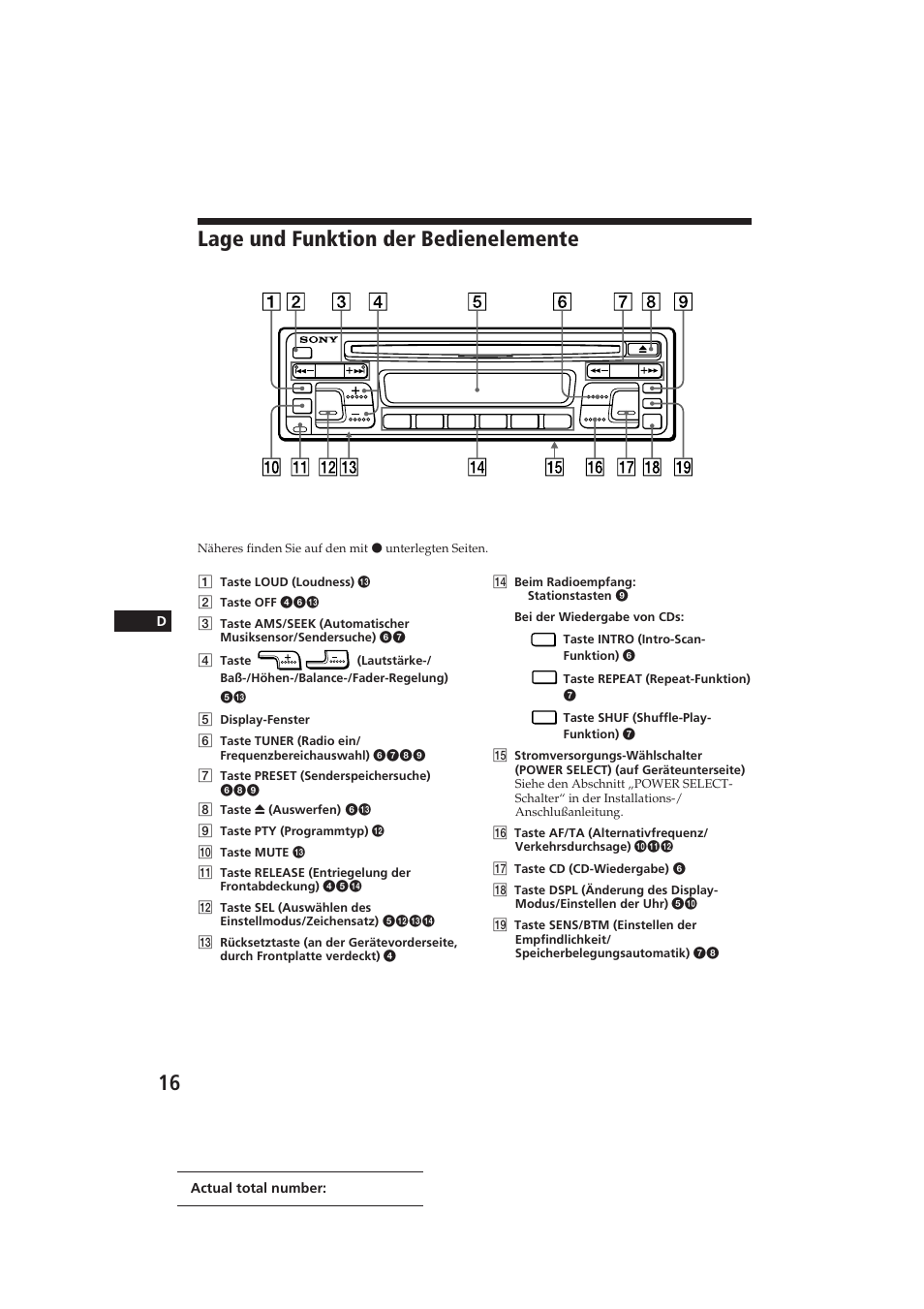 Lage und funktion der bedienelemente | Sony CDX-4100RDS User Manual | Page 52 / 74