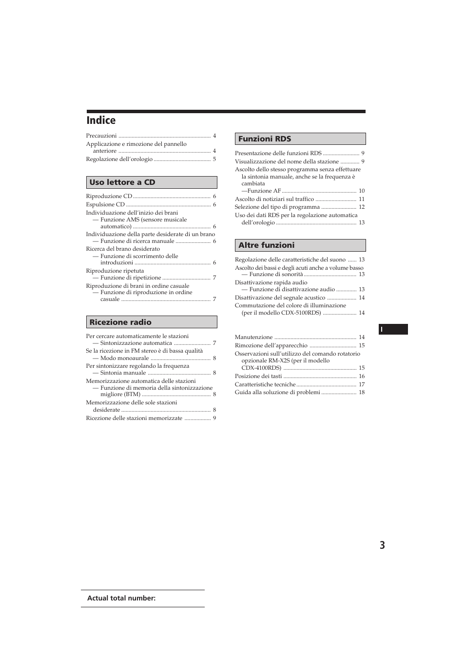 Indice | Sony CDX-4100RDS User Manual | Page 57 / 74
